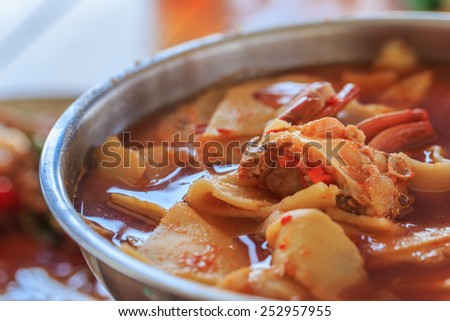Thailand bamboo shoot curry crab food in hot pot
