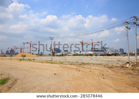 Bangkok-May 28:Station construction site maintenance of the double-track railway is under construction in Bangkok, Thailand on May 28, 2015.