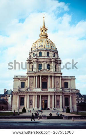 PARIS, FRANCE -JUNE 2: Chapel of Saint Louis des Invalides on June 2, 2015 in Paris. Chapel built in 1679 is the burial site for some of France\'s war heroes, notably Napoleon Bonapart, process color.