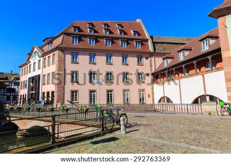 STRASBOURG, FRANCE - APRIL 4 : Nice houses in Petite-France on April 4, 2015 in Strasbourg. Petite-France is an historic area in the center of Strasbourg.