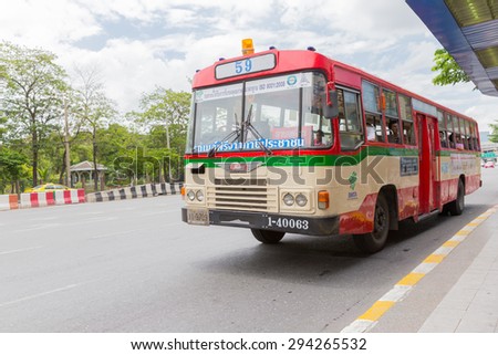 BANGKOK, THAILAND - JULY 3, 2015: Public transport bus at bus stop TMB in jatujak bangkok,thailand