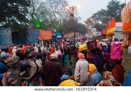 BABUGHAT, KOLKATA, WEST BENGAL / INDIA - 9TH JANUARY 2013 : Hindu devotees on 9th January, 2013 in Babughat transit Camp, Kolkata. They are on their way to Gangasagar (Sagar) .
