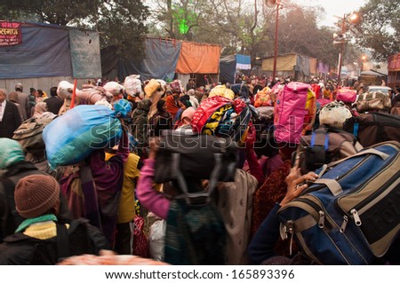 BABUGHAT, KOLKATA, WEST BENGAL / INDIA - 9TH JANUARY 2013 : Hindu devotees on 9th January, 2013 in Babughat transit Camp, Kolkata. They are on their way to Gangasagar (Sagar) .
