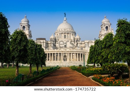 Victoria Memorial, , Kolkata , India . A Historical Monument of Indian Architecture. It was built between 1906 and 1921 to commemorate Queen Victoria\'s 25 years reign in India.