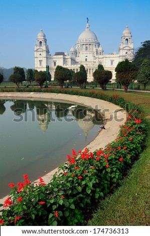 Victoria Memorial, , Kolkata , India. A Historical Monument of Indian Architecture. It was built between 1906 and 1921 to commemorate Queen Victoria's 25 years reign in India.