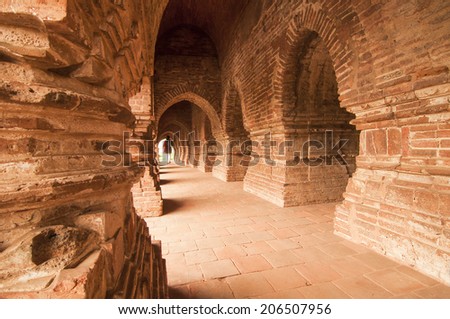 BISHNUPUR, WEST BENGAL / INDIA - OCTOBER 23, 2013 : Rasmancha is old brick temple bulit in 1587 with terracotta (baked clay). It is a famous world tourist spot in India, candidate of UNESCO heritage.