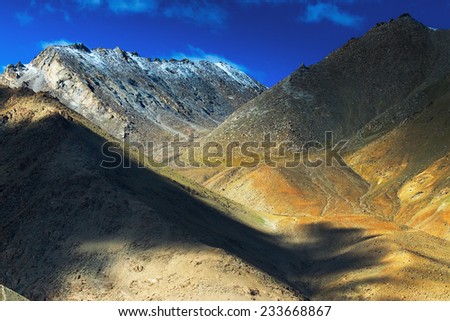 aerial view of ladakh landscape, light and shadow
