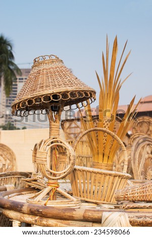 KOLKATA, WEST BENGAL , INDIA - NOVEMBER 23RD 2014 : Cane furnitures , handicrafts on display during the Handicraft Fair in Kolkata - the biggest handicrafts fair in Asia.