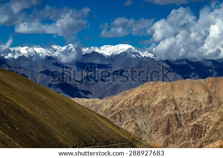 aerial view of snow peaks, Leh ladakh landscape, light and shadow, Jammu and Kashmir, India