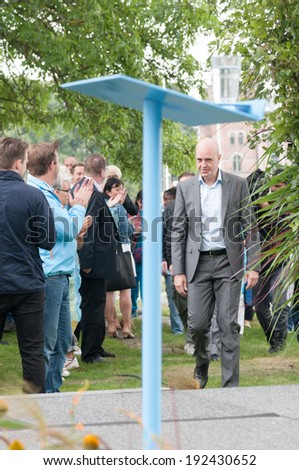 GUSTAVSBERG, SWEDEN - AUGUST 17: Sweden\'s Prime Minister Fredrik Reinfeldt,  arrives to his summer speech in the coastal municipality of Gustavsberg in Stockholm archipelago, August 17, 2013.