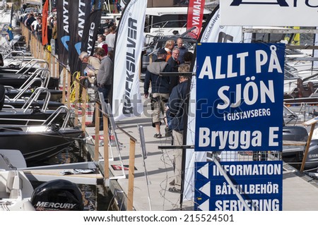 STOCKHOLM, SWEDEN - AUGUST 29: Swedens largest floating boat show All at Sea will run for three days in Gustavsberg Harbour, outside Stockholm in Sweden in August 29, 2014.