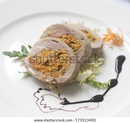 meat rolls dish close up, meat rolls dish