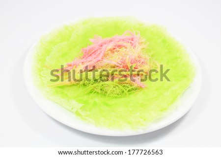 Roti Saimai (Cotton candy) is Thai-style candy floss isolated on white