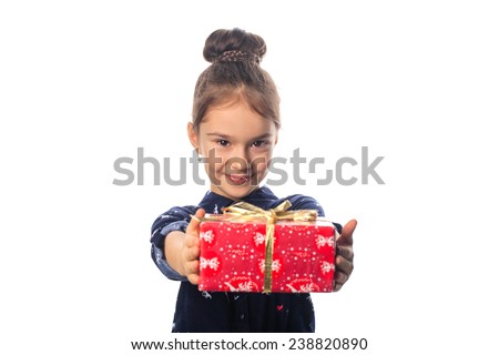 Female child gives gift surprised and glad.