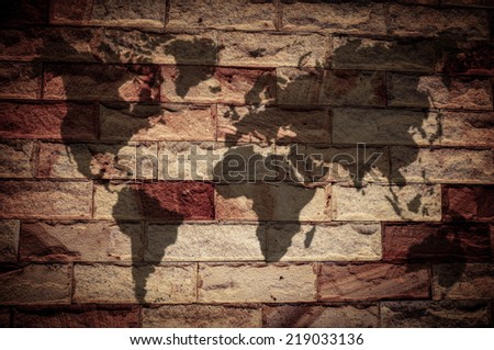 World map on stone wallpaper background