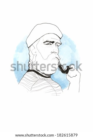Painted portrait of a man sailor with a pipe