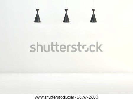 White table and ceiling lamp on white background