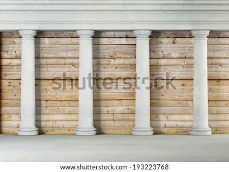 Antique columns on wooden background