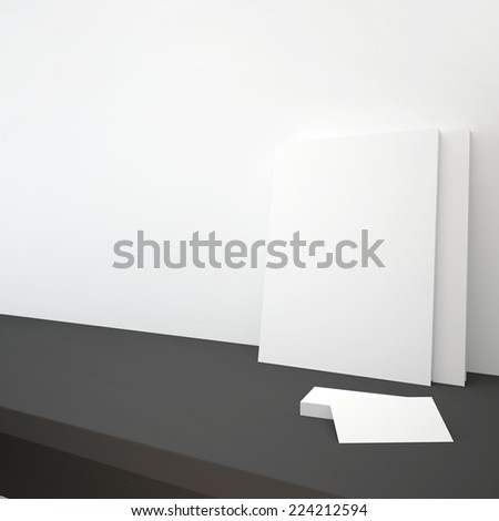 White paper with business cards on table. Template for branding identity