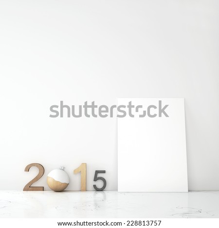 White poster with wooden numbers. Happy new year.