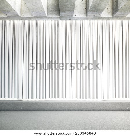 Concrete interior with curtains