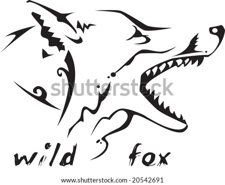 stock vector Black and white vector wild fox head Tribal tattoo style