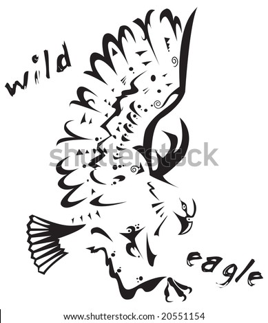 black and white eagle pictures. stock vector : Black and white vector: wild eagle. Tribal tattoo style. Very