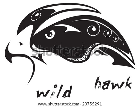 stock vector : Black and white vector: wild hawk. Tribal tattoo style. Very