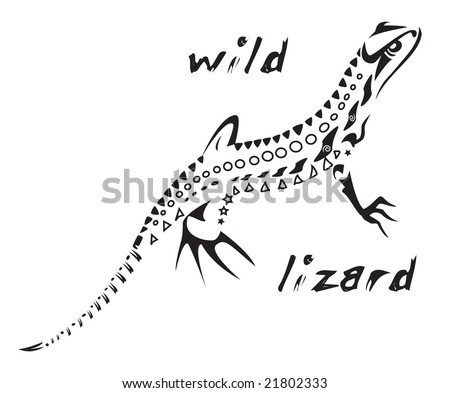 stock vector : Black and white vector: wild lizard Tribal tattoo style.