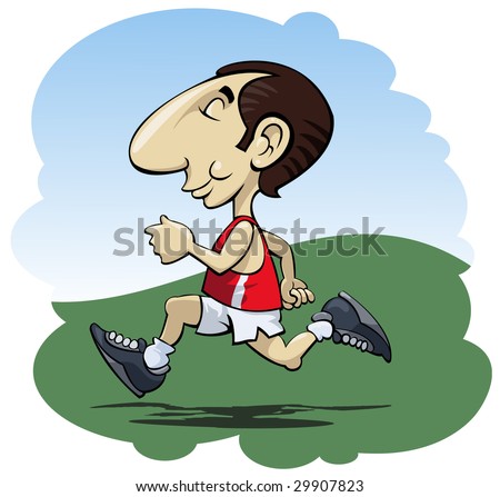 stock vector : Illustration of a happy man running in the sunshine - Cartoon 