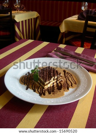 Tiramisu dish in a fancy restaurant
