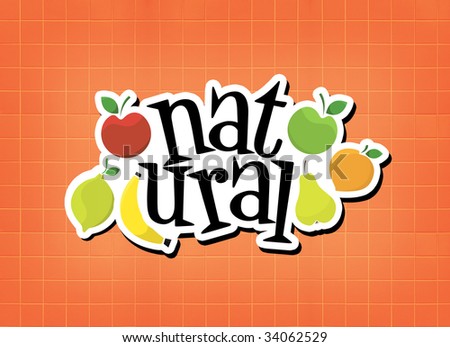 Natural word and fruits illustration in a tiles background