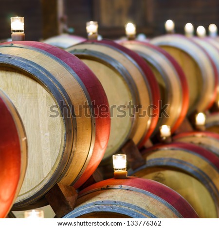 Wine storage hall at a winery, Napa Valley, California