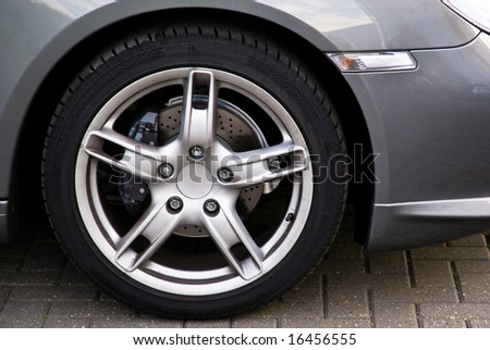 Closeup of the wheel of a very expensive car.