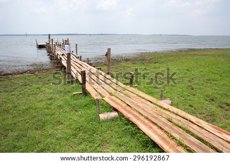 landing stage with steps for fishetmen in Ubolrat reservoir Khonkaen province, Thailand
