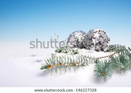Xmas decorations on blue gradient background