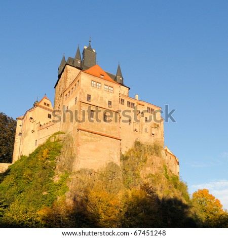 Kriebstein castle in late afternoon; Saxony, Germany; negative space