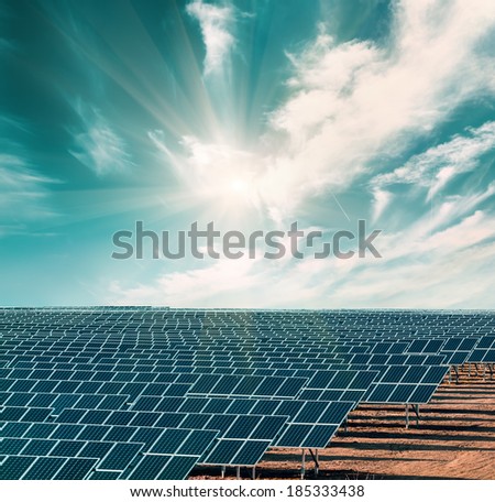 Solar electricity plant under blue sky Solar electricity plant under blue sky