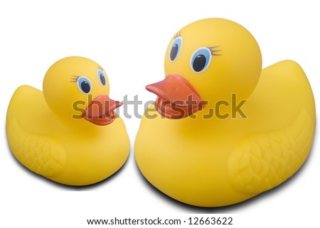 a mom and baby rubber duck on a white background
