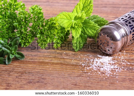 Fresh herbs and salt cellar