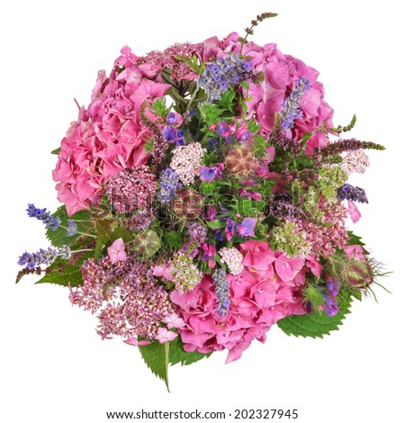 Bunch of flowers with hydrangea and herbs