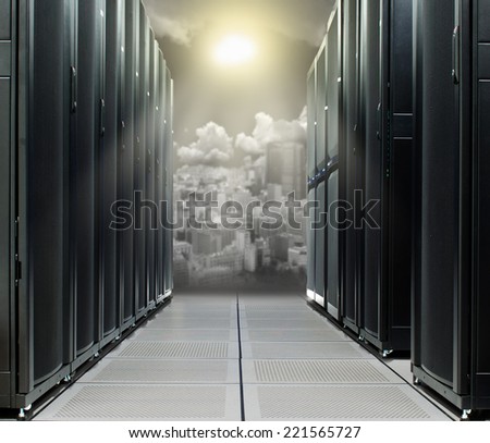 Data center over the technology city in direct sun