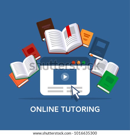 Online tutoring  concept. E-books, internet courses process. Vector illustration.