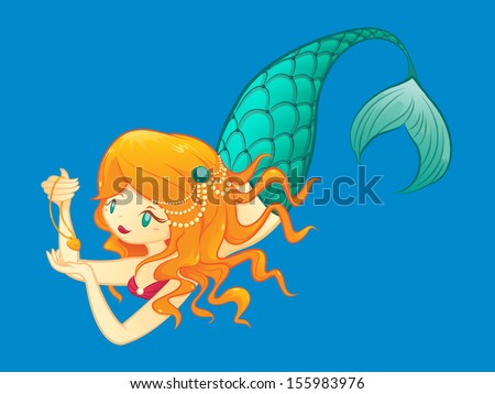 redhead mermaid with necklace