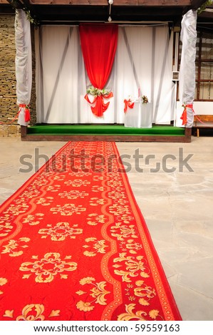 stock photo Red carpet path before a wedding altar
