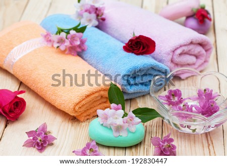 Tranquil scene with bath and relaxation items