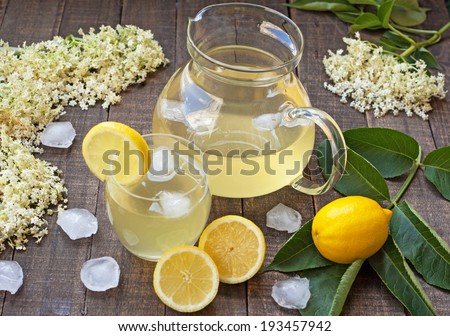 elderberry flower flavored summer refreshment cocktail with sliced lemon