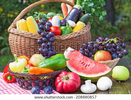 Fresh local organic fruits and vegetables in the basket