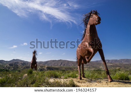 The metal horse on the California desert hilltop near Temecula, California.