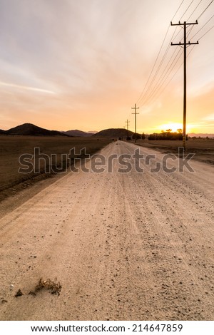 The dirt road on a beautiful Southern California sunset.